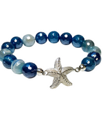 Deep Blue Agate bracelet with Sterling Silver Starfish | Summer Coastal Jewelry