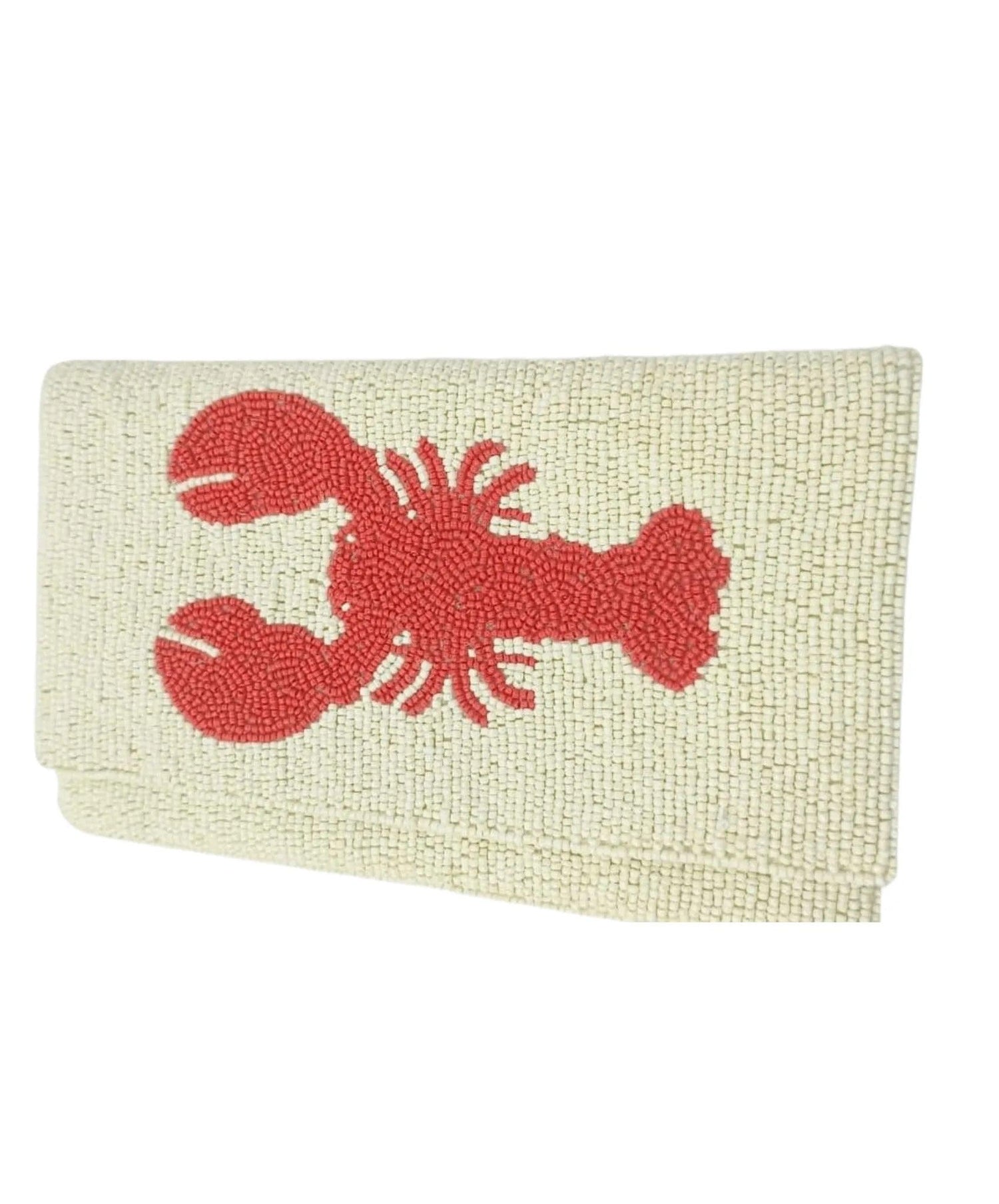 Coastal Cream Beaded Clutch with Red Lobster