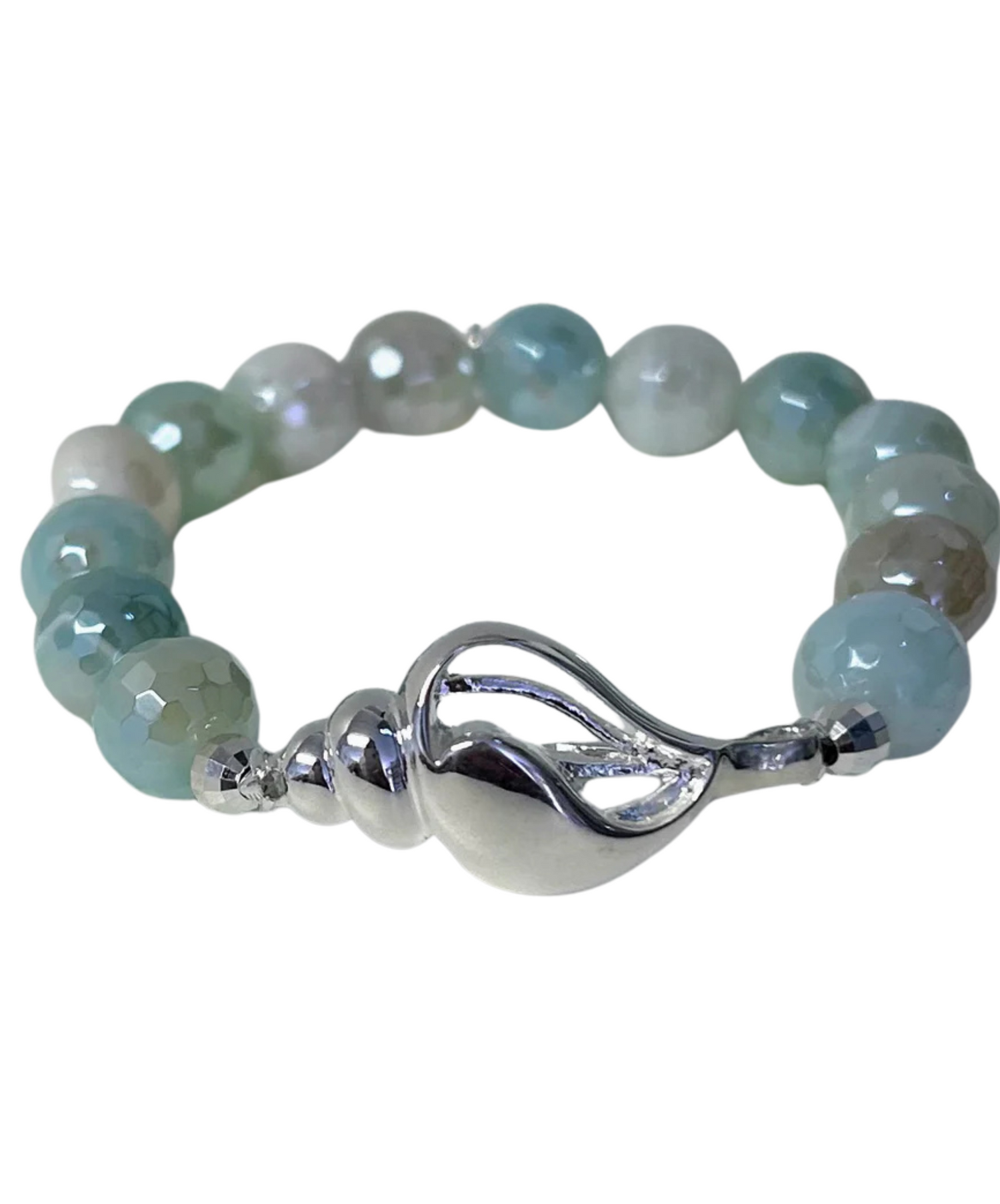 Aqua Agate Bracelet with Sterling Silver Conch Shell