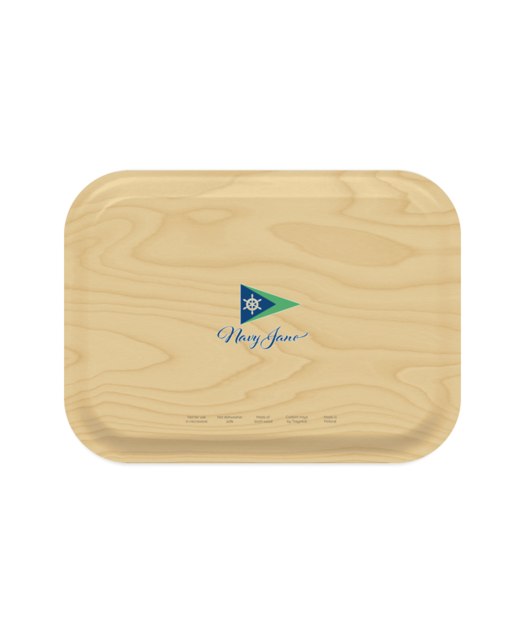 Navy Jane logo on back of tray