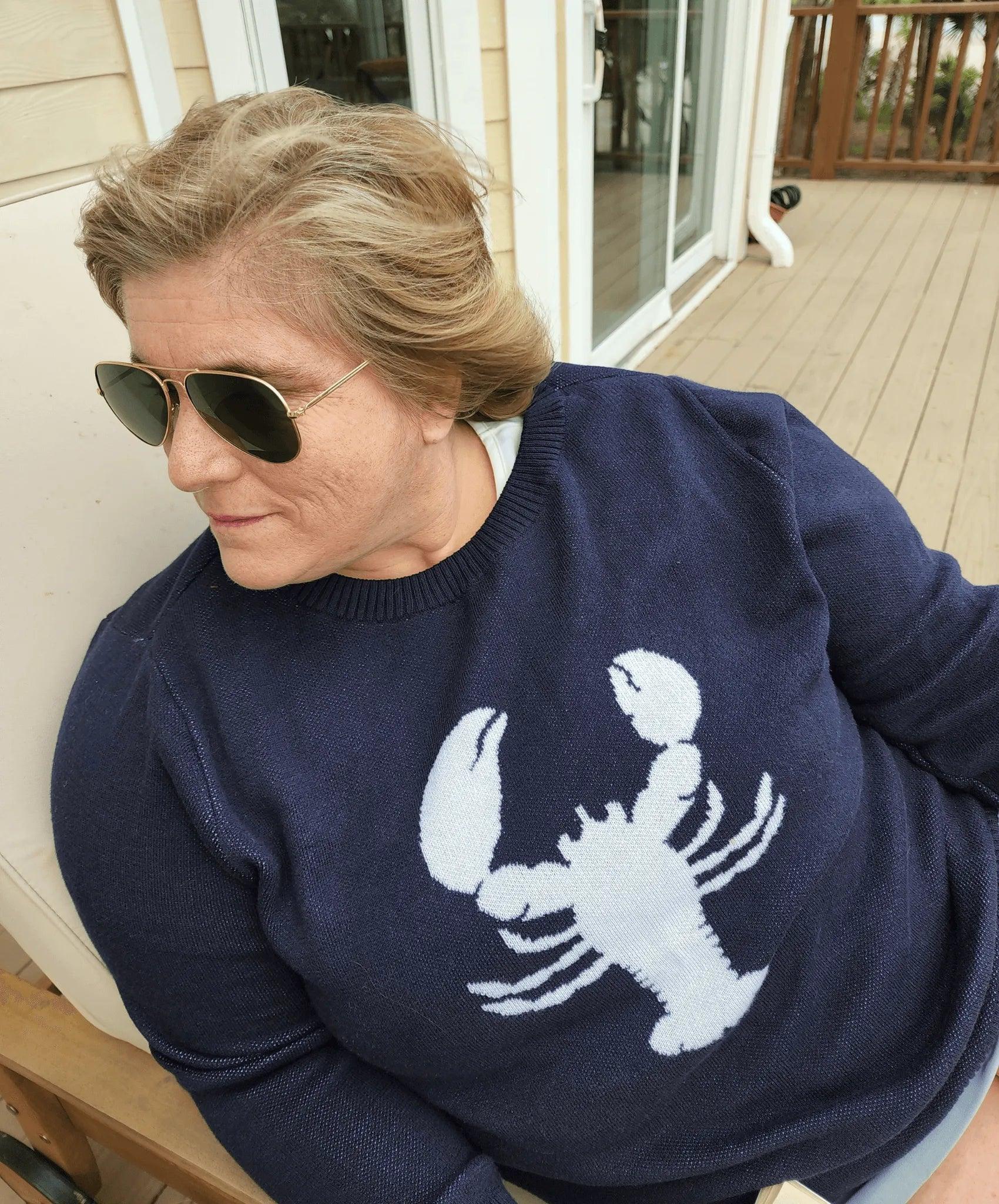 The Hadley Navy Sweater With White Lobster Design