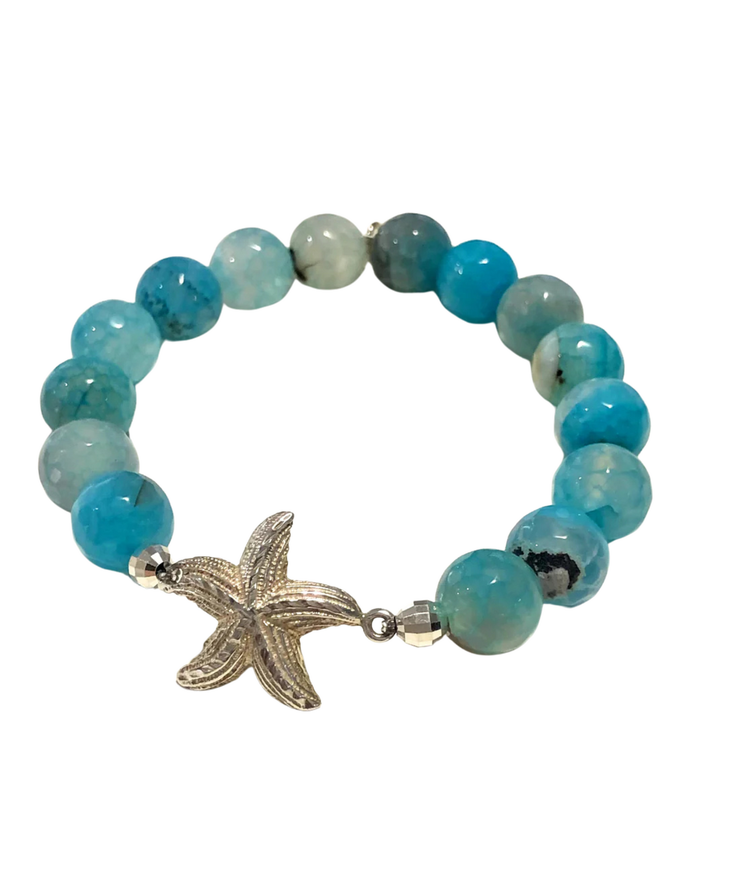 Aquamarine Agate bracelet with Sterling Silver Starfish