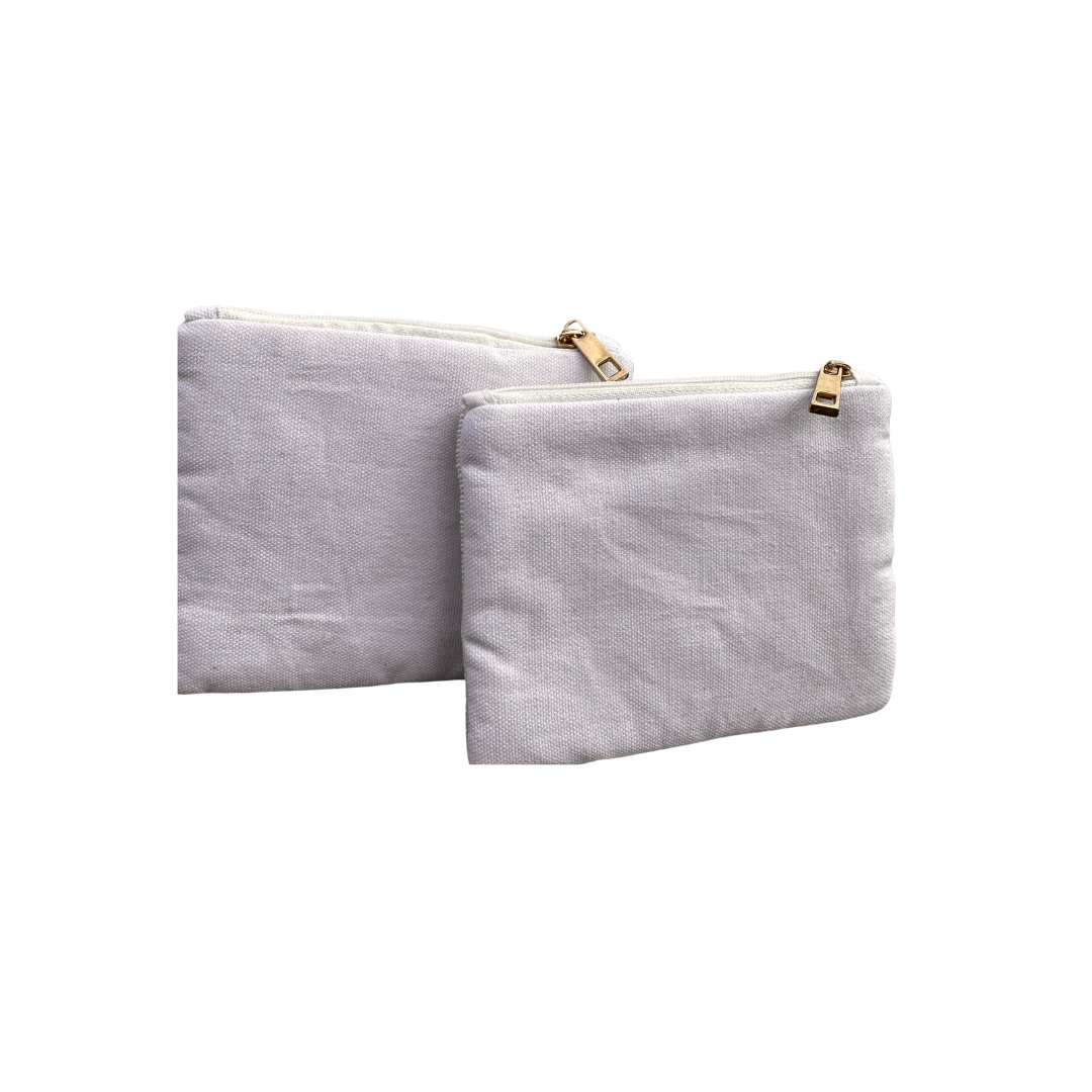 white canvas, back side of white beaded coin purse.