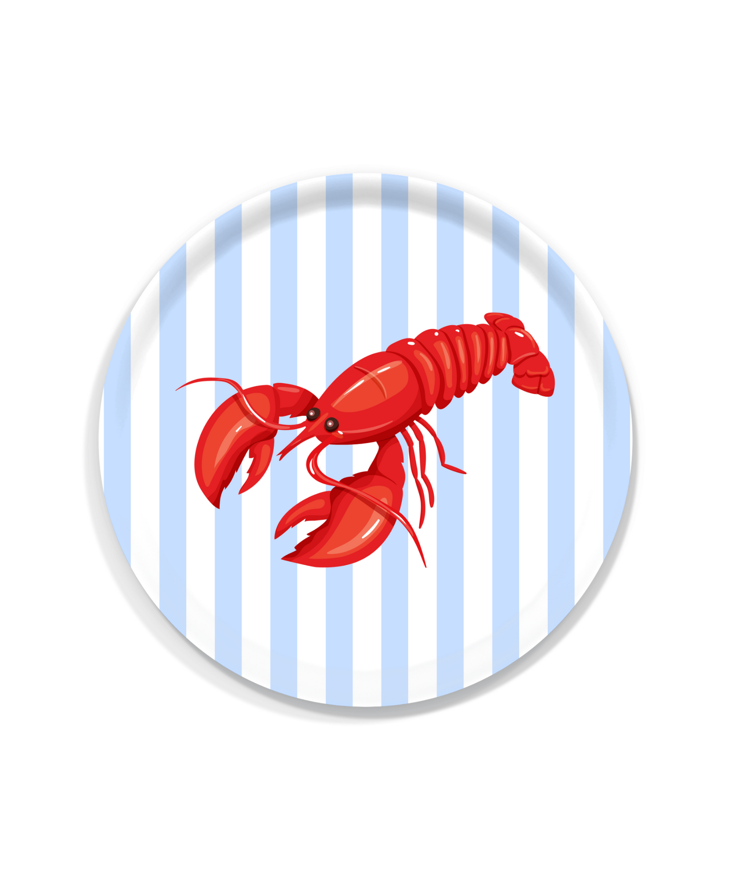 Circular light blue stripe tray with red lobster