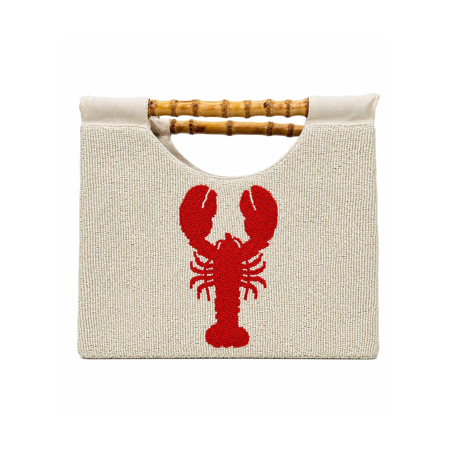 crean strucutured oyrse with a straight bamboo handle abd red lobster design 