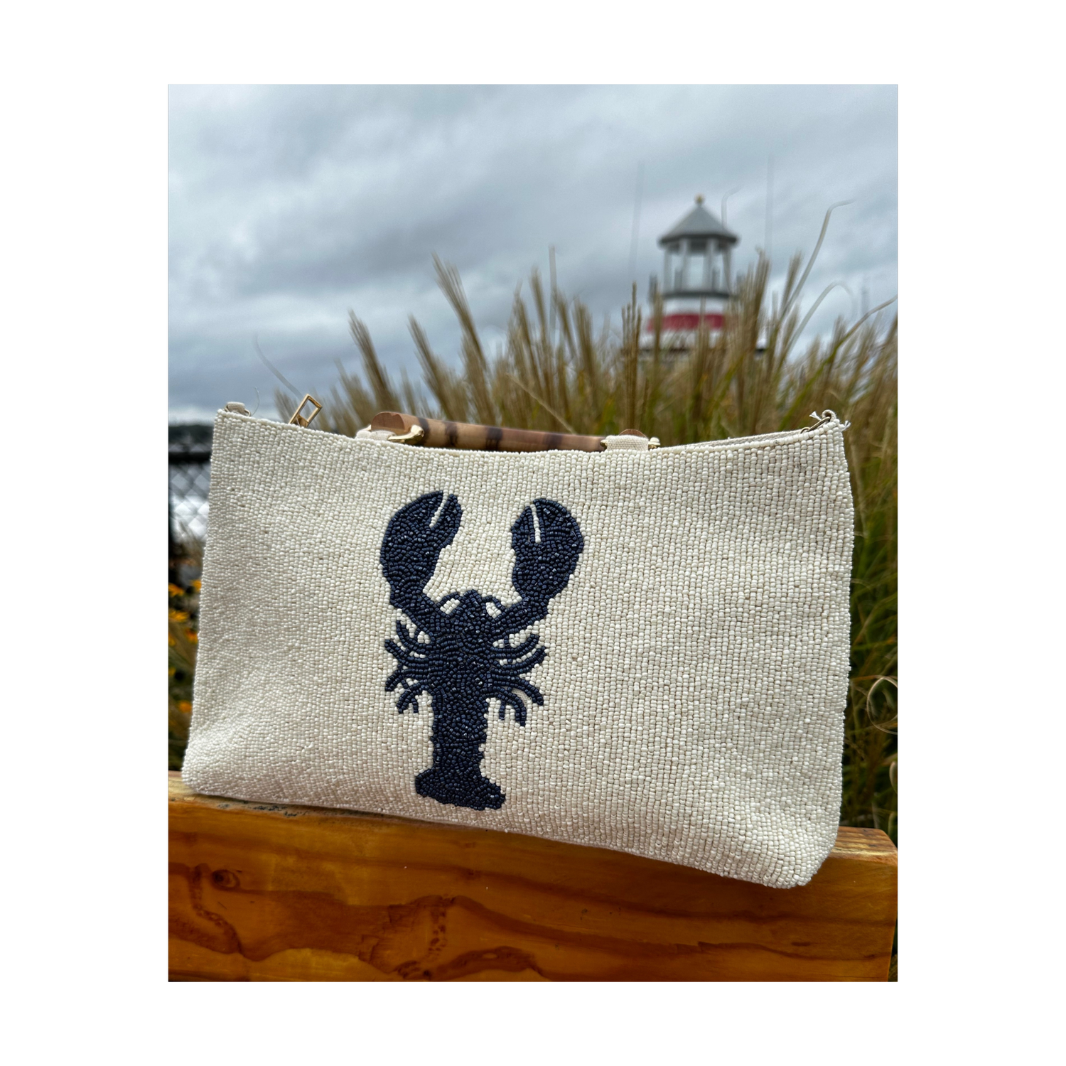 Cream Beaded Lobster Handbag