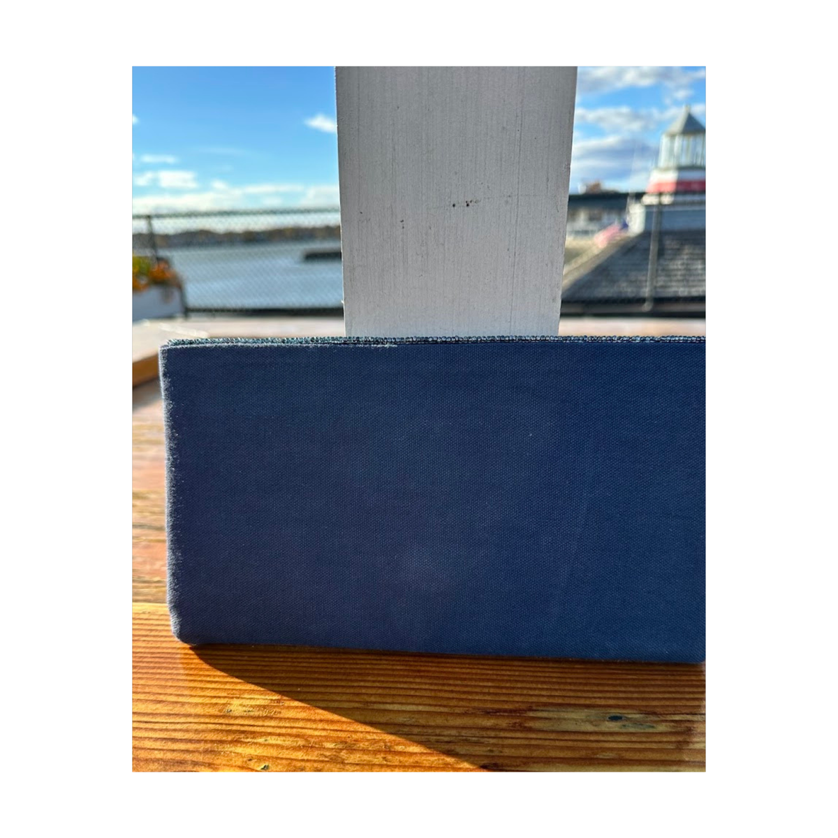 Picture of back side of navy clutch