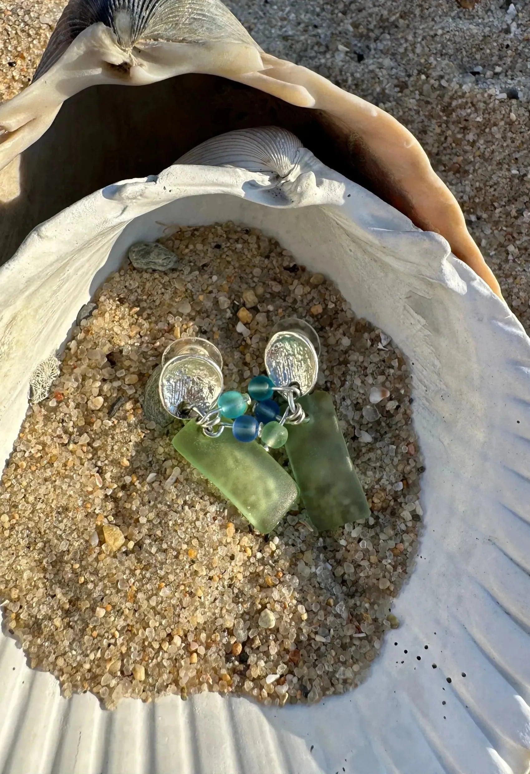 Mary Jane Lime Green Sea Glass Earrings