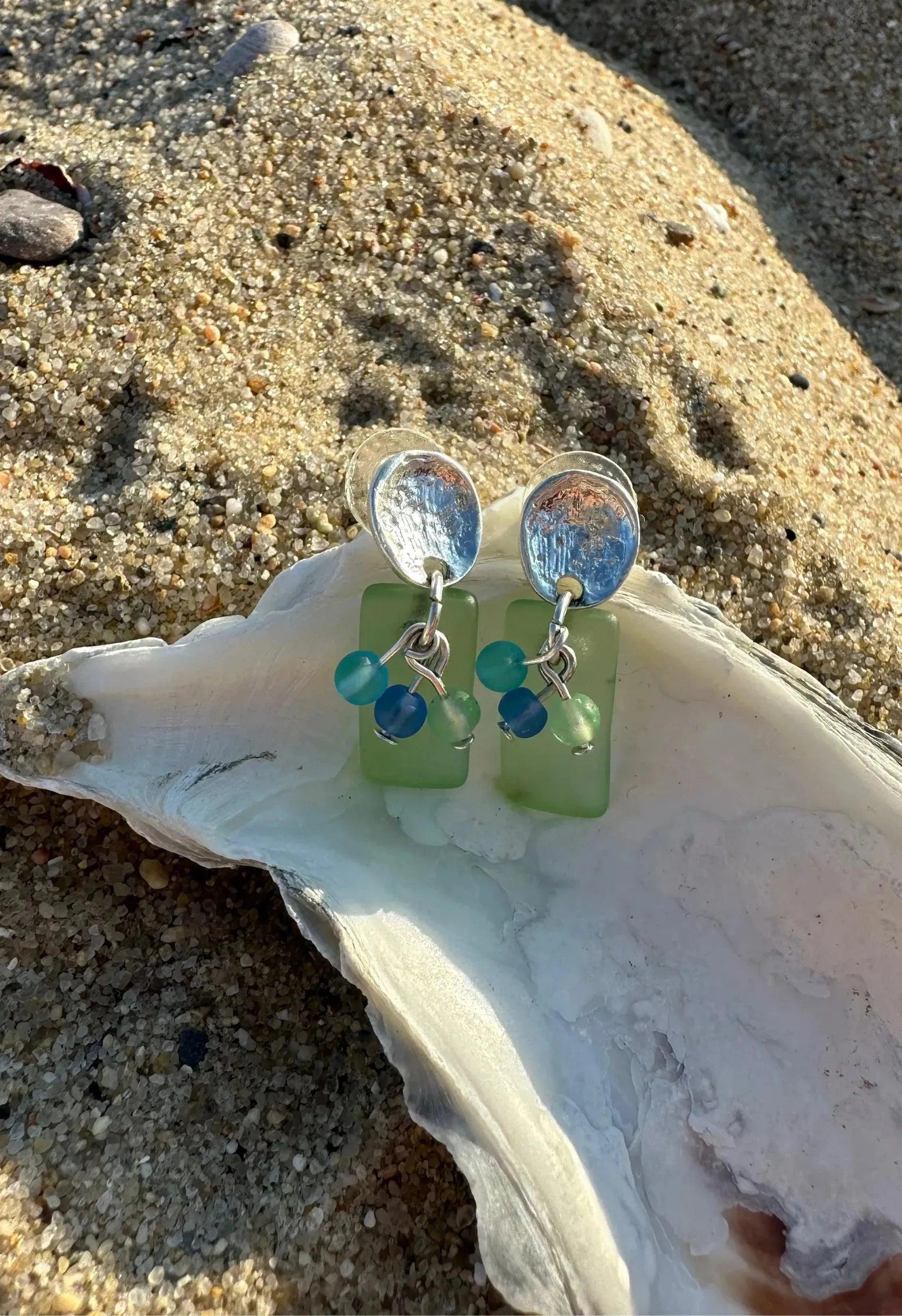 Mary Jane Lime Green Sea Glass Earrings