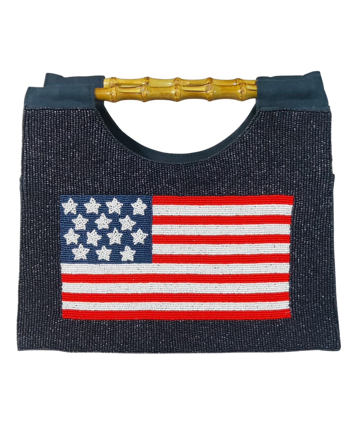 Unique Navy Beaded Purse With American Flag design