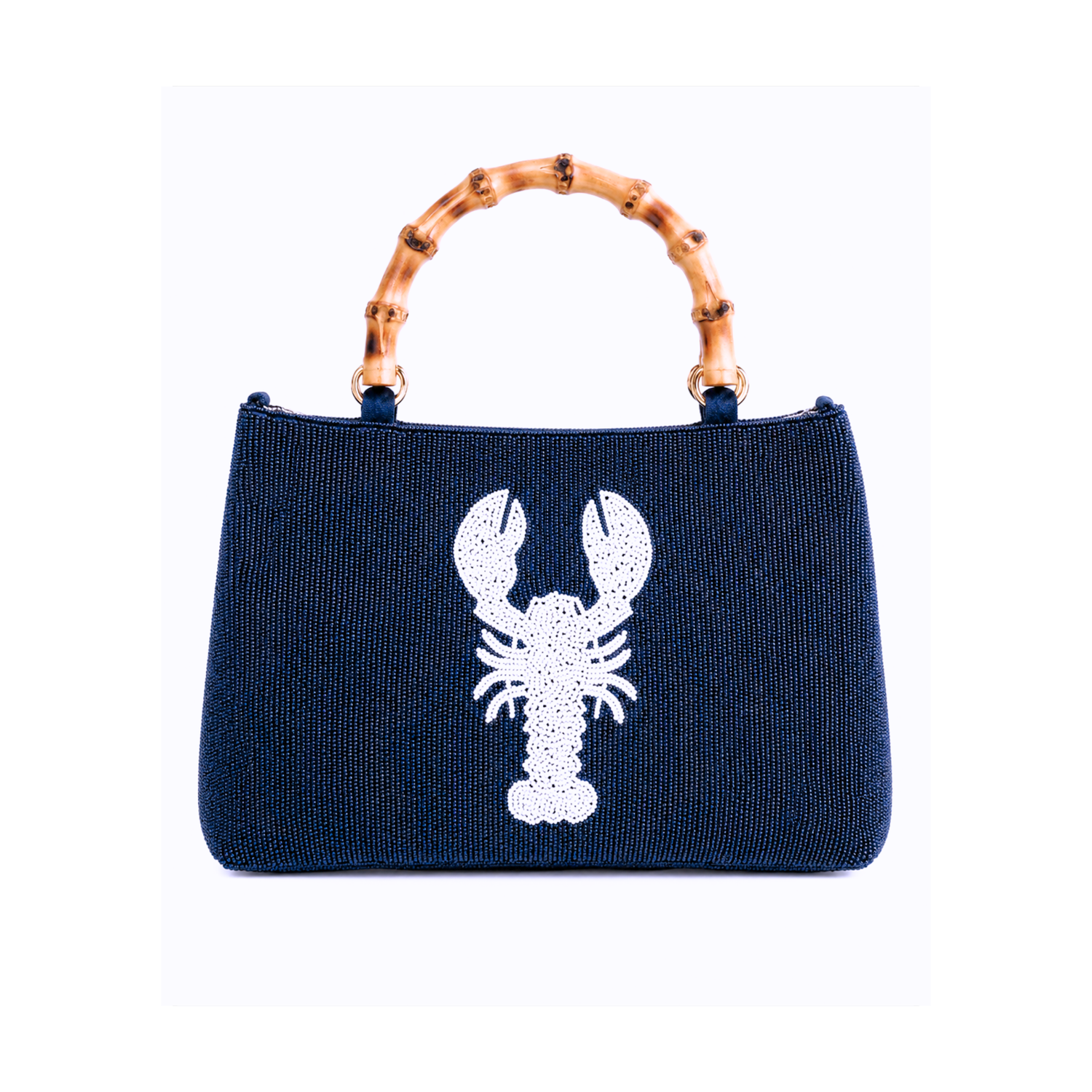 Navy Beaded Purse With White Lobster