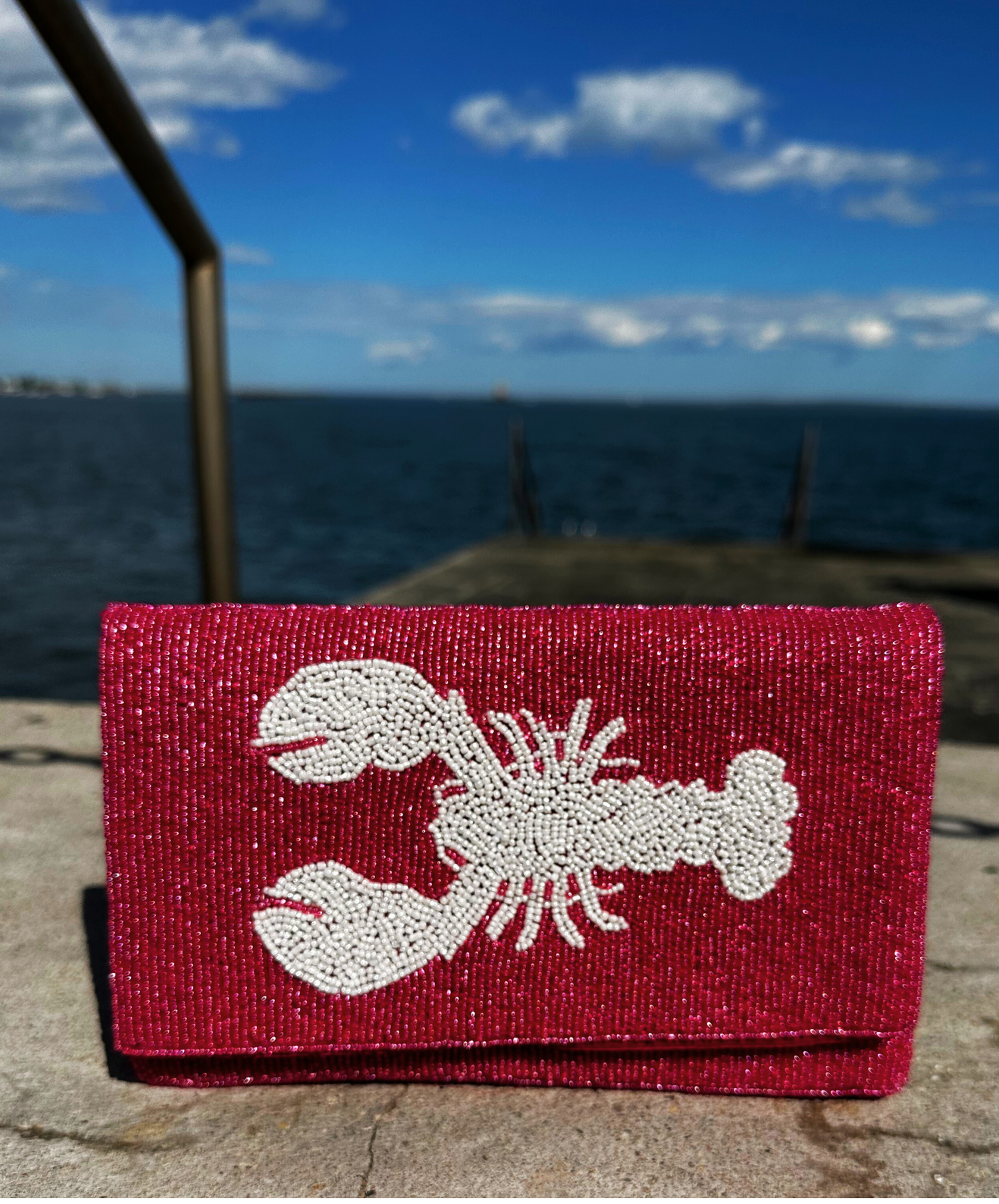Coastal beaded Lobster Clutch- Pink