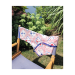 Red White and Blue Silk Scarf draped over a summer chair.