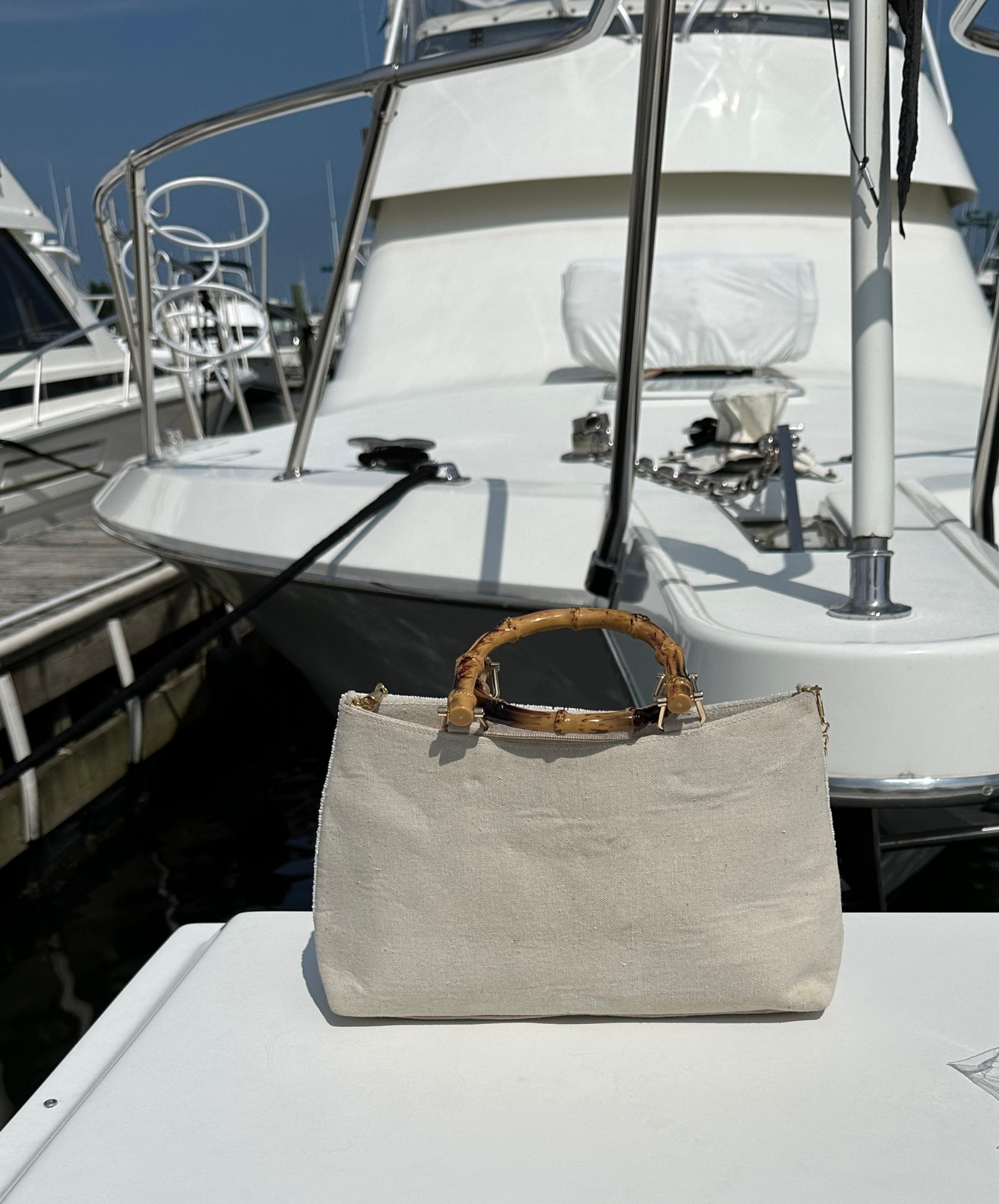 The Falmouth Handbag With Navy Cape Cod - Navy Jane