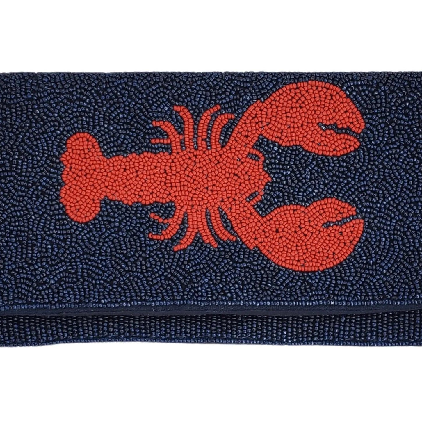 Coastal Beaded Lobster Clutch - Navy Blue with Red Motif