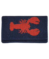 Coastal Beaded Lobster Clutch - Navy Blue with Red Motif