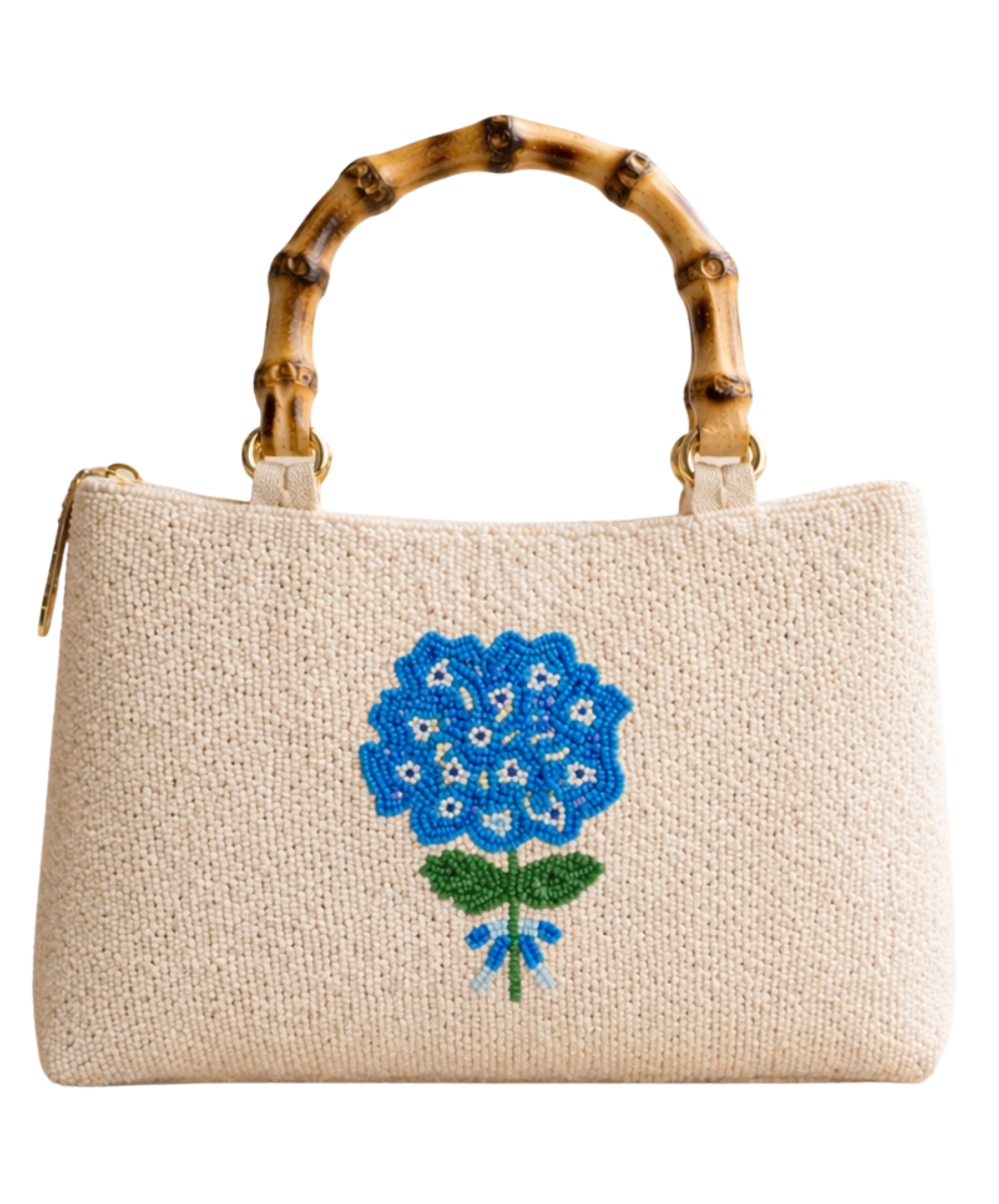 Falmouth Hydrangea Beaded Bag with Bamboo Handle