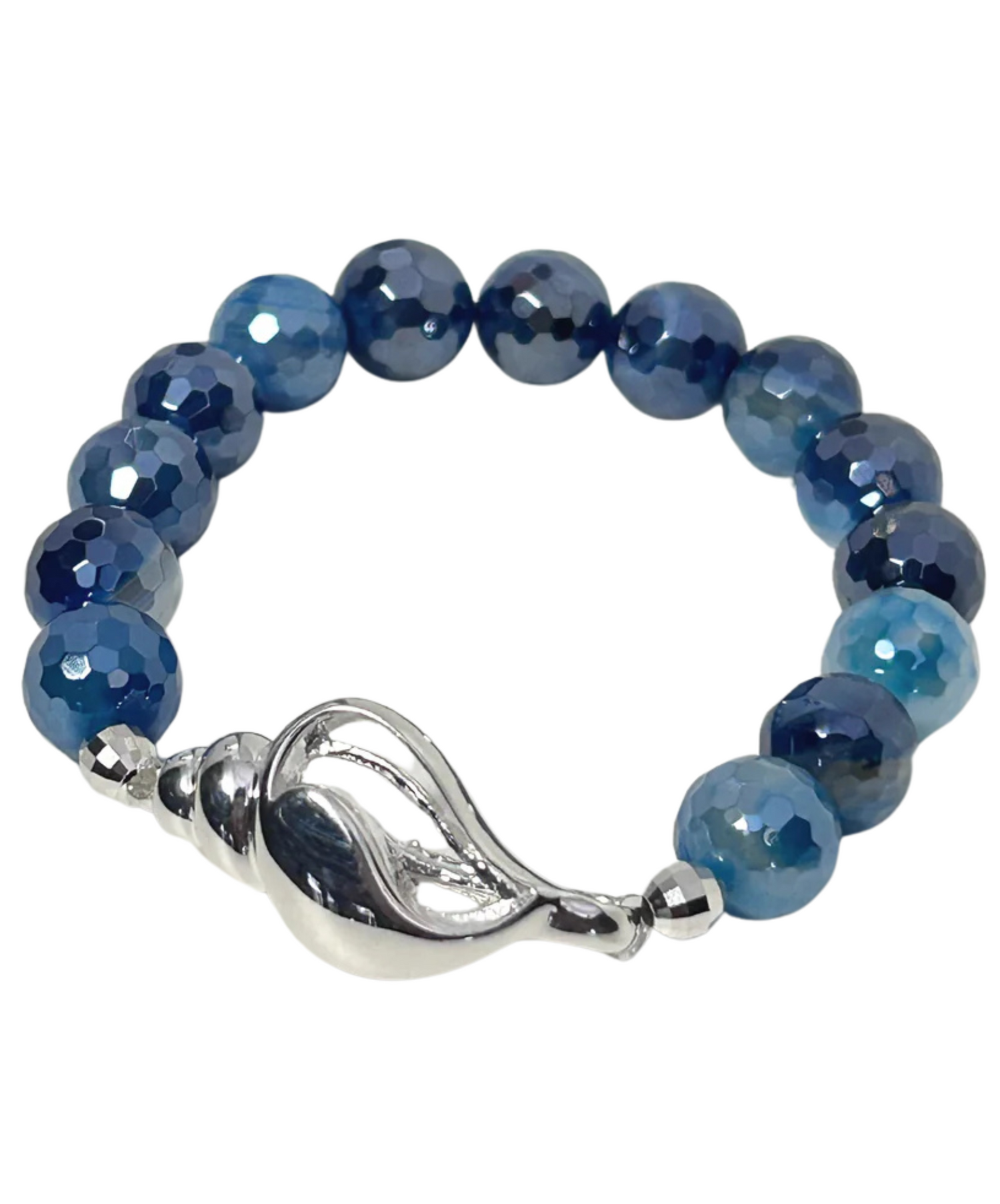 Blue Agate Bracelet with Sterling Silver Conch Shell