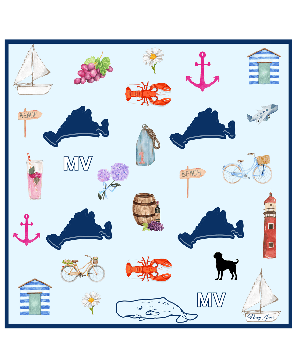 Graphic for the Martha's Vineyard silk scarf. 