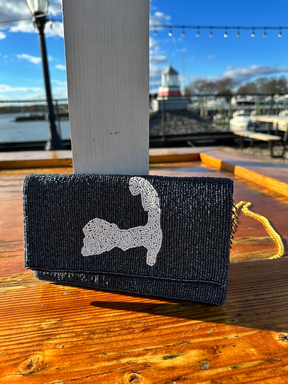 Cape Cod Beaded Clutch – Navy Coastal Handbag