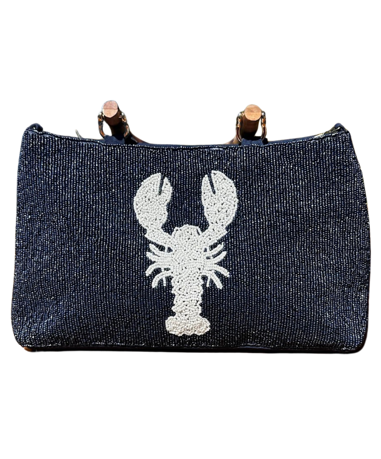 Navy Beaded Purse With White Lobster