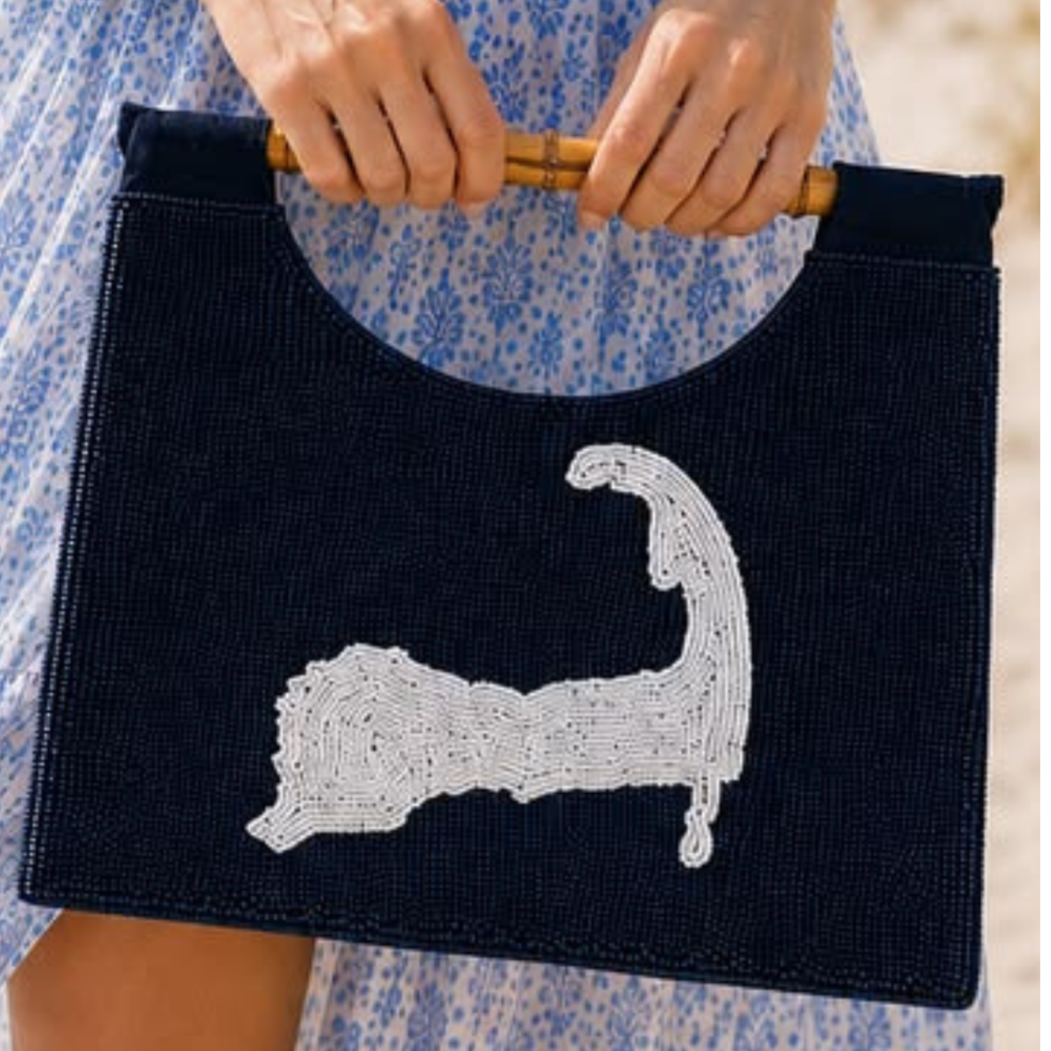 Cape Cod Beaded Handbag – Structured Bamboo Handle