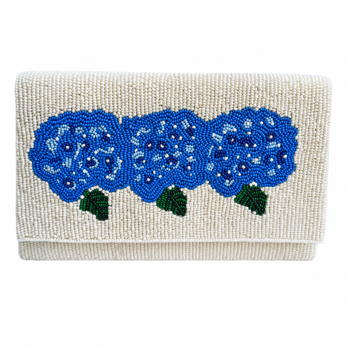 Floral Beaded Clutch – 3 Blue Hydrangeas